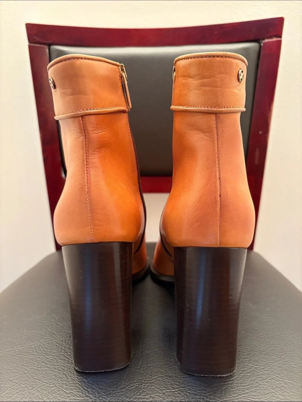Womens Capezzani Italian Made Women's Tan Leather Ankle Booties with Block Heel - Picture 4 of 5